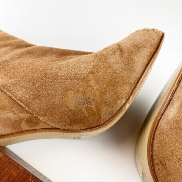 River Island Yalena Brown Suede Peep Toe Block Heel Booties Size 8 - Picture 10 of 13